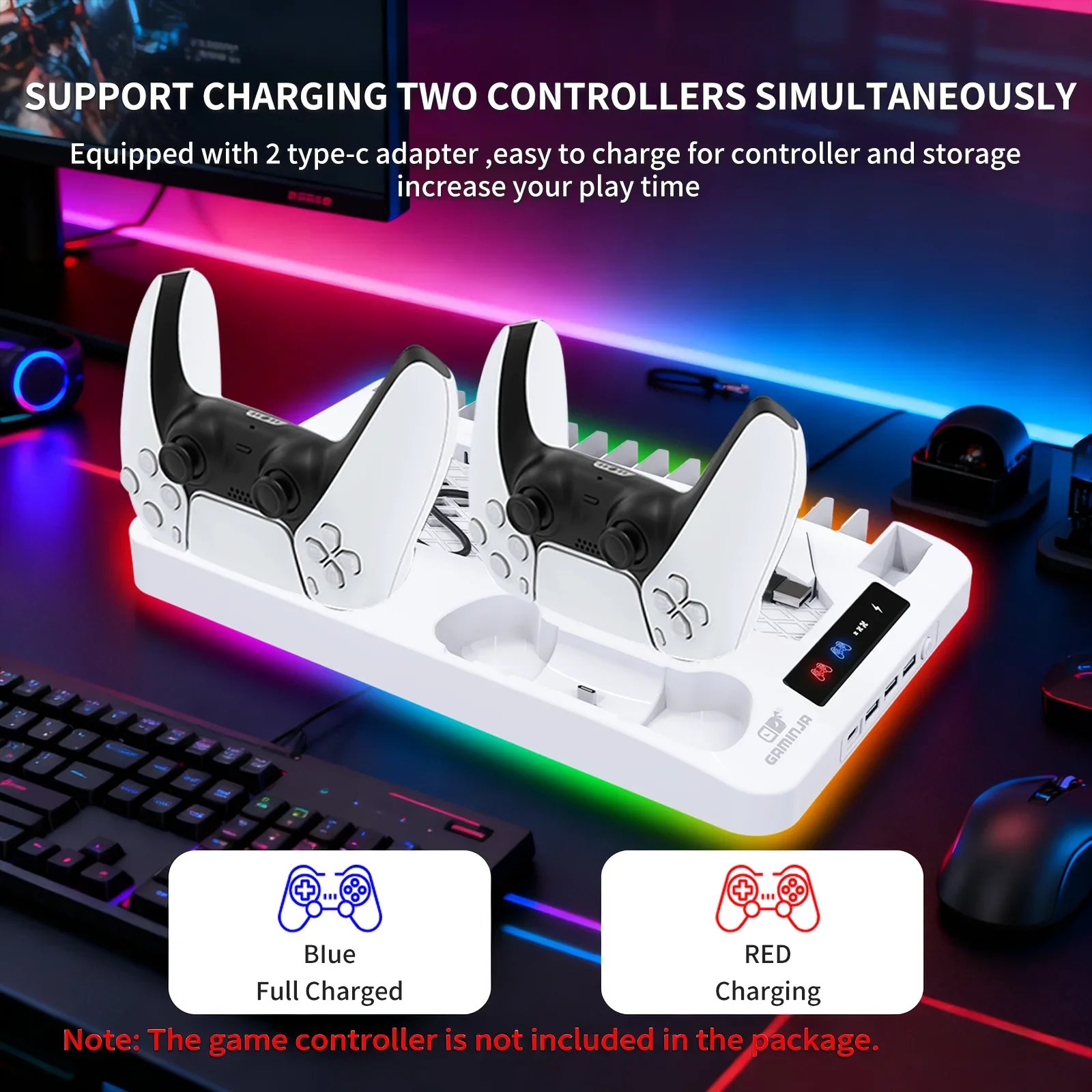 GAMINJA P58 PS5 RGB Cooling Stand Charger - Image 2