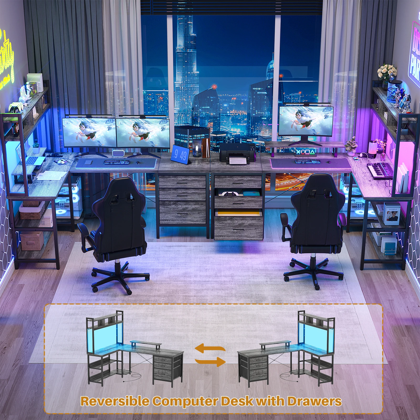 Aheaplus L-Shaped LED Gaming Desk - Image 2