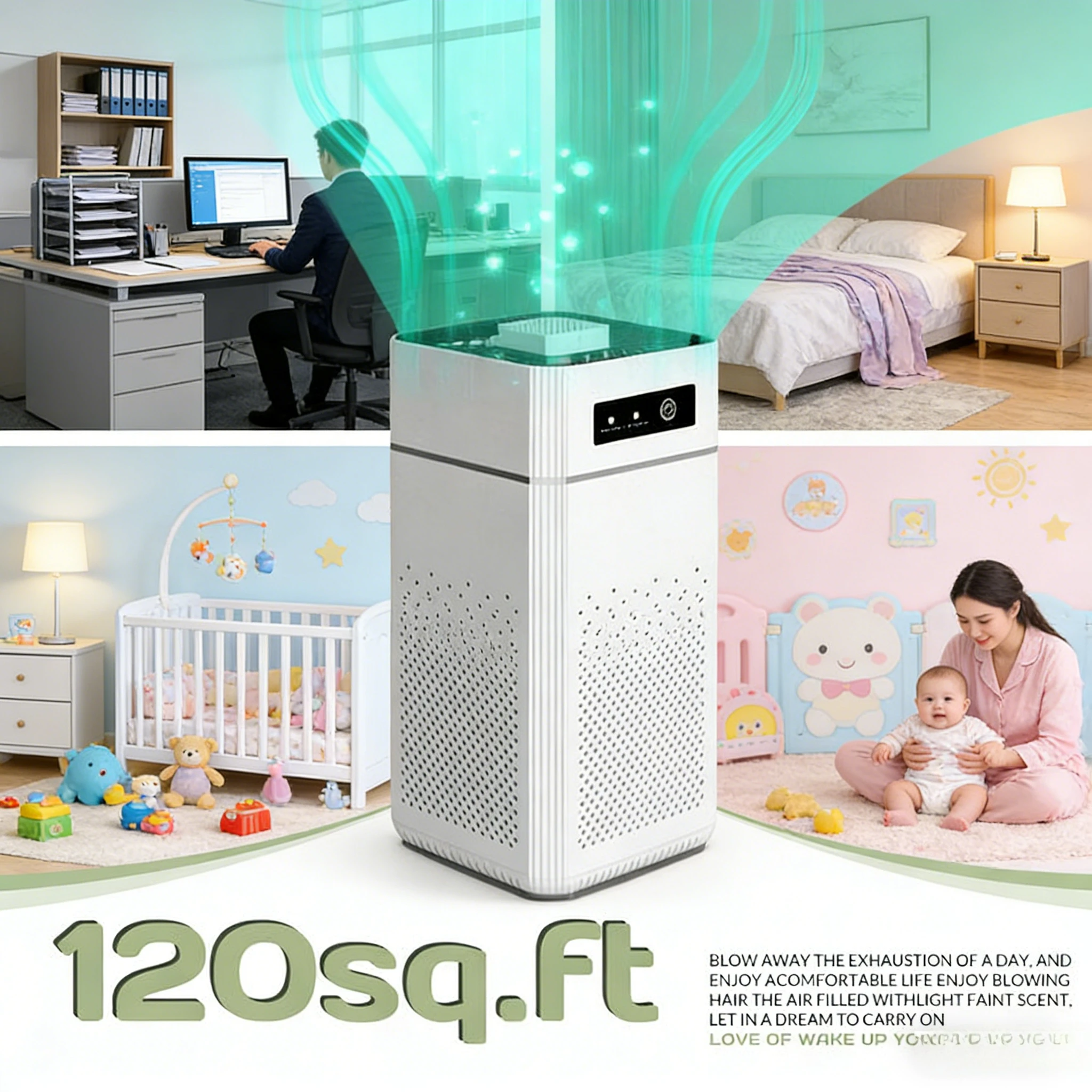 HEPA Air Purifier Home Bedroom Pets 20dB Low Noise USB Powered - Image 2