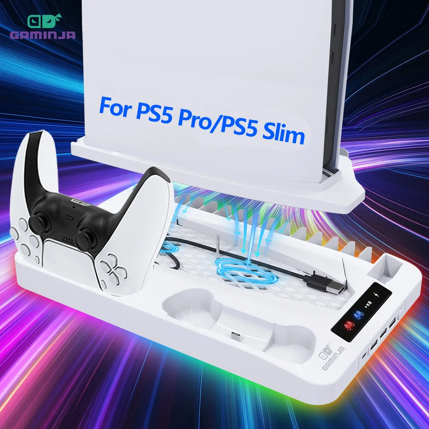 GAMINJA P58 PS5 RGB Cooling Stand Charger - Image 1