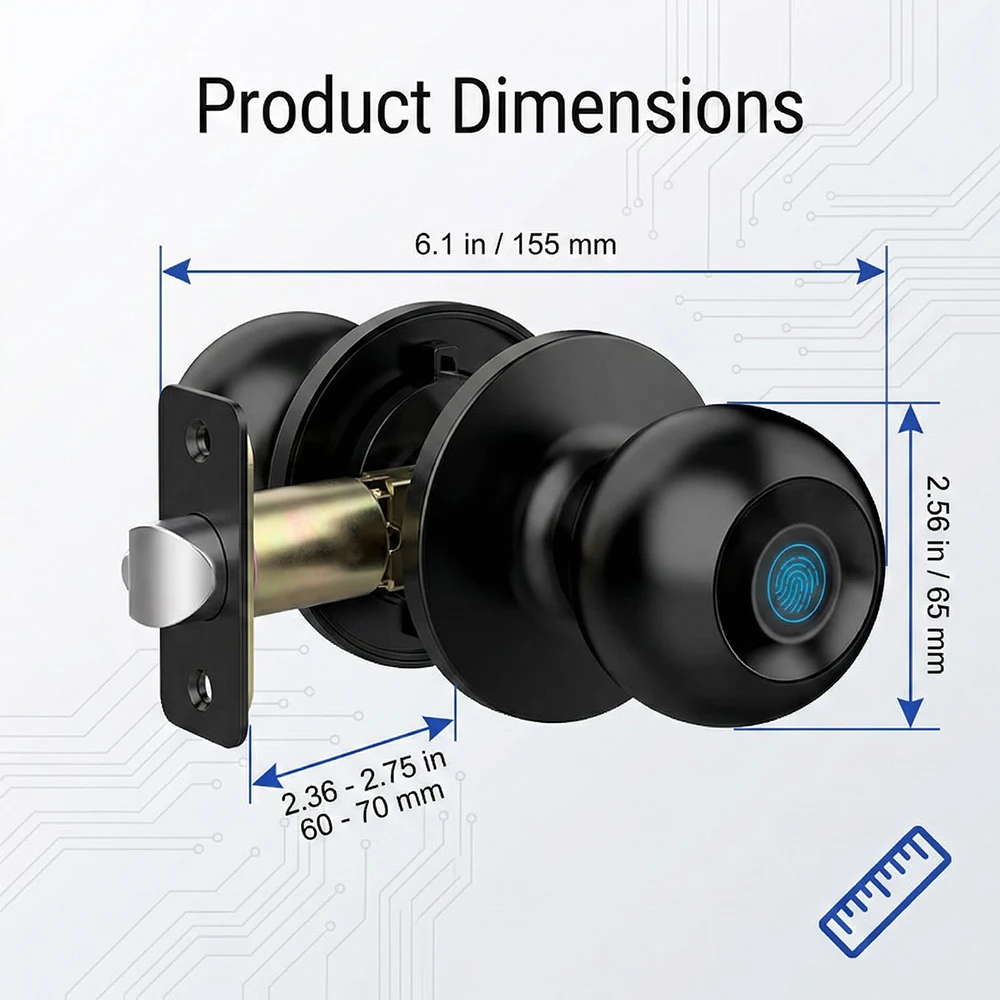 Smart Fingerprint Tuya Door Knob Lock - Image 3
