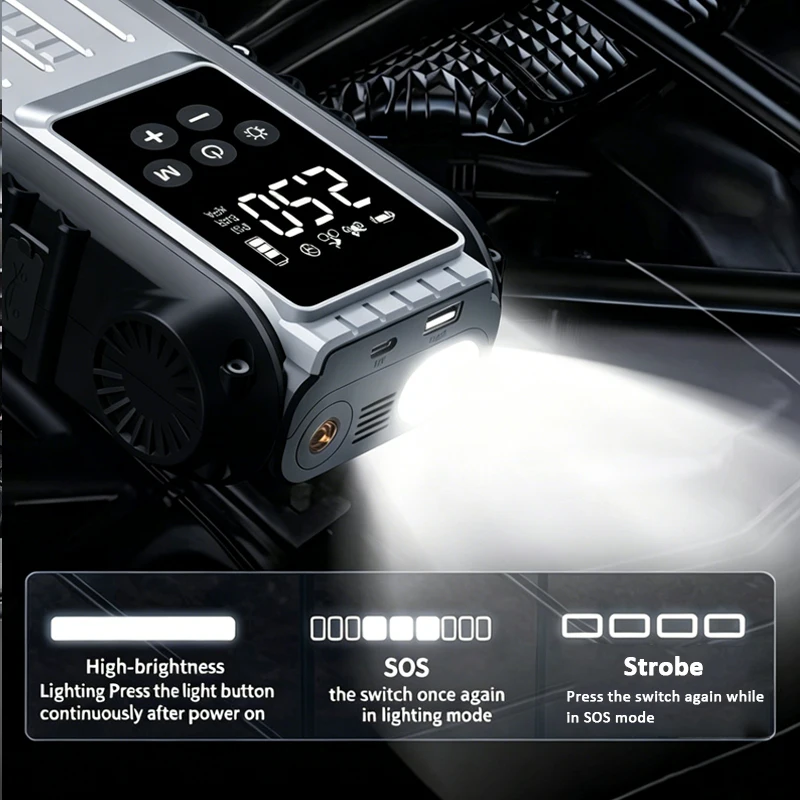 2-in-1 1800A Jump Starter Tire Inflator Power Bank - Image 2