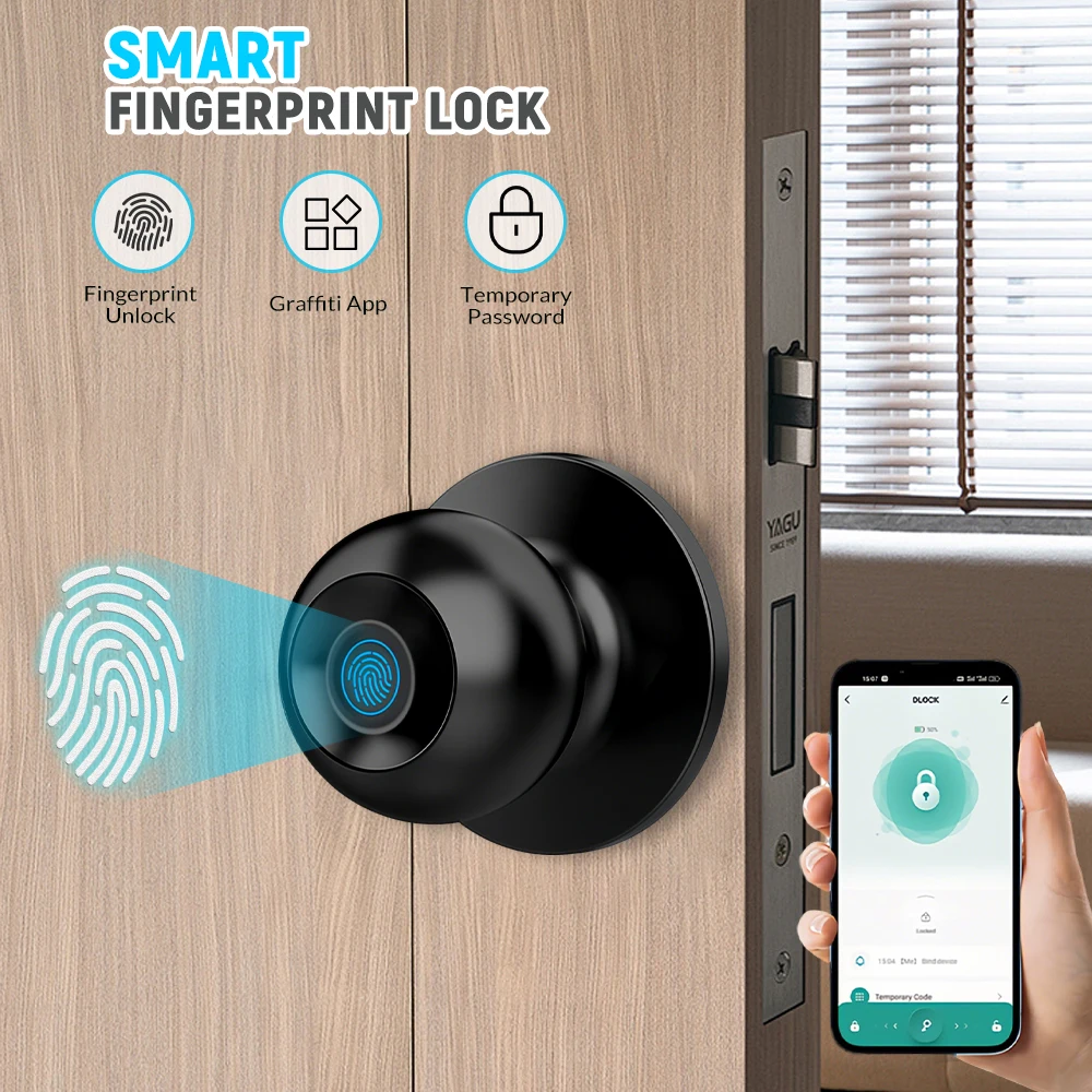 Smart Fingerprint Tuya Door Knob Lock - Image 1